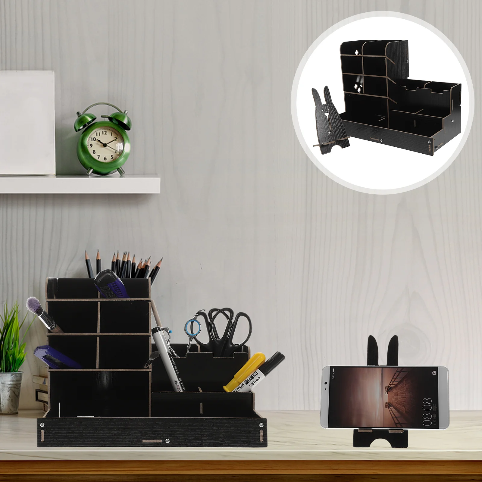 

Wooden Desktop Organizer for Pens Pencils and Stationery Compact Desk Storage with Multi-Grid Compartments Office School