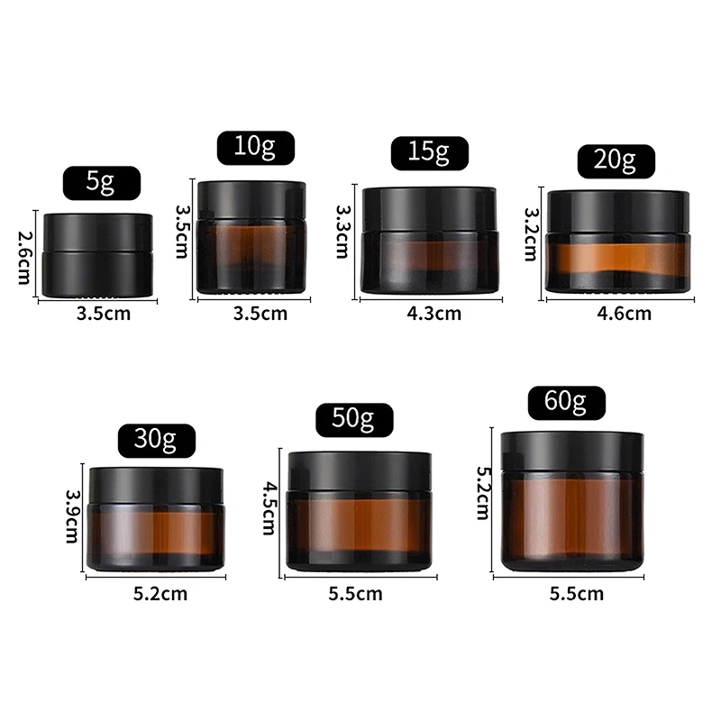 Brown Glass Refillable Ointment Bottle Empty Cosmetic Jar Eye Shadow Face Cream Container 5/10/15/20/25/30/50/60g Sample Bottle