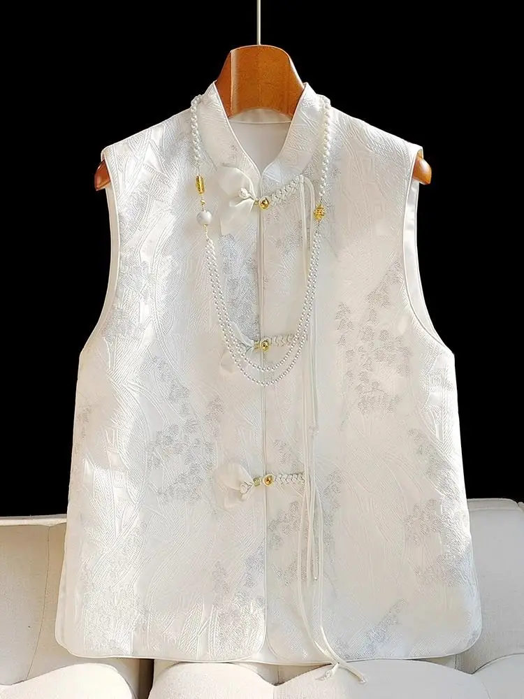 

Embroidered Satin Silk Vest Women's Stand Neck Ethnic Style Embroidery Sleeveless Top Chinese National Top