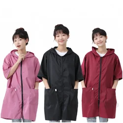 Thin Style Apron Short Sleeve Women Waterproof Work Clothes Kitchen Cook Smock Hair Salon Barber Uniform Pet Grooming Clothing