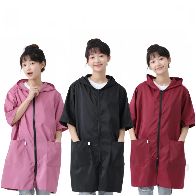 Thin Style Apron Short Sleeved Fabric Women's Waterproof And Oil Resistant  Kitchen And Home Coat Work Clothes  Pet Clothing