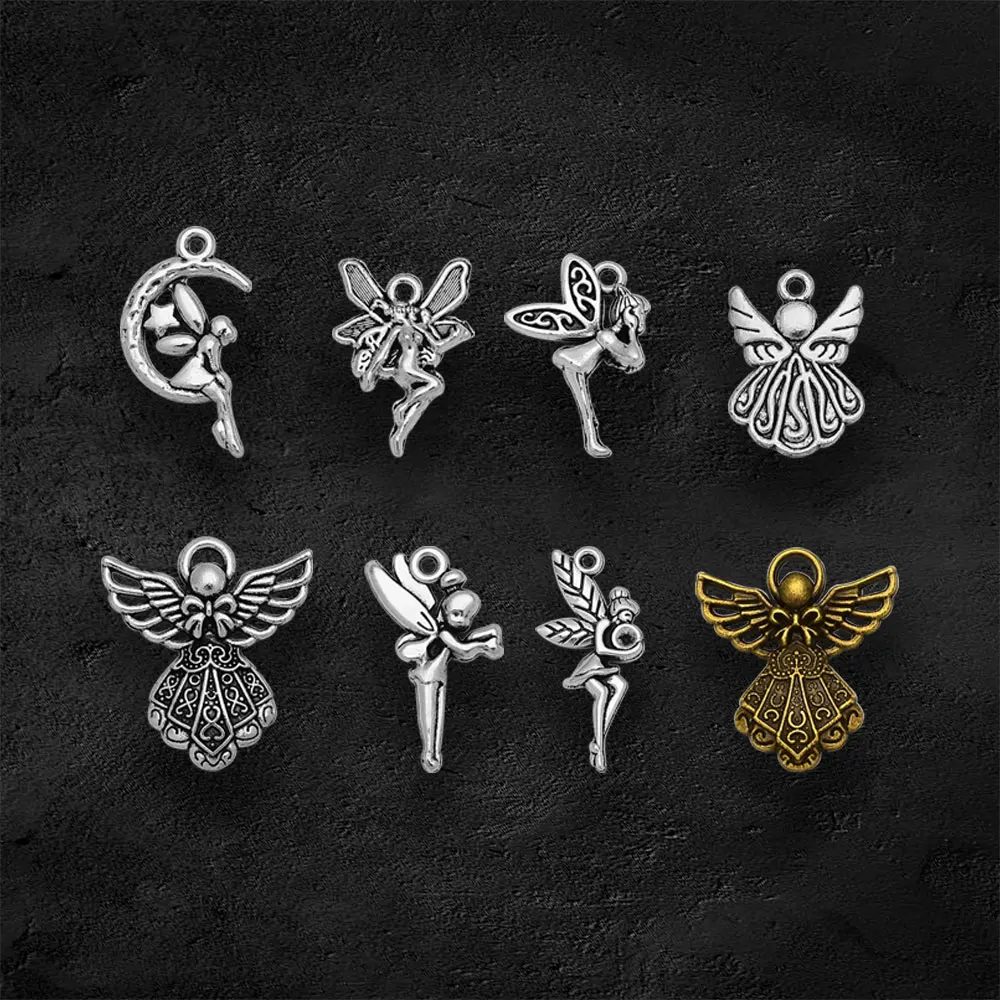 Antique Silver Plated Moon Fairy Tale Charms Winged Pendants For Diy Necklaces Jewelry Making Findings Supplies Accessories