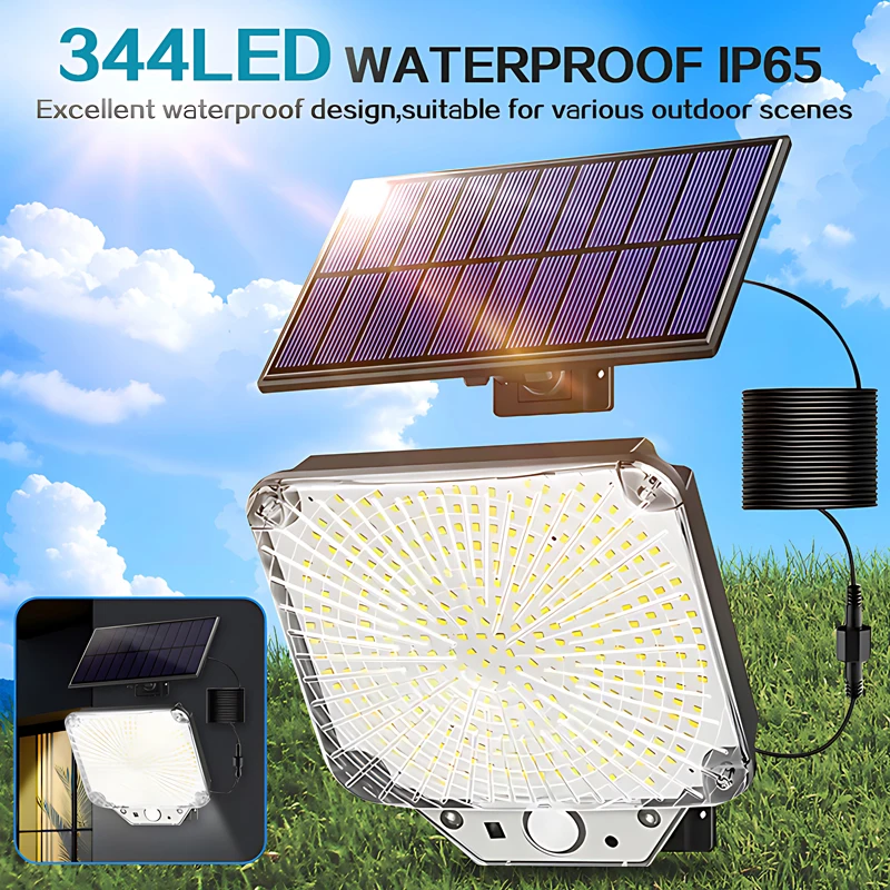 

344 LED Solar Lights Outdoor Flood Lights with Remote Motion Sensor Lights with 3 Modes Solar Powered Security Lights for Wall