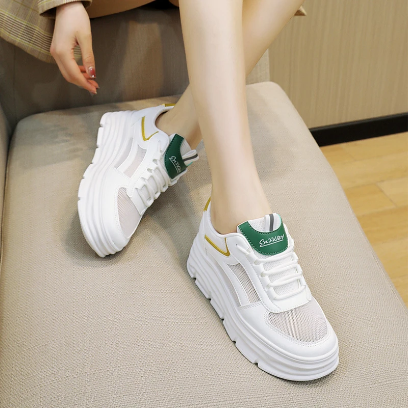 White Sneakers Women Summer Sports Tennis Hidden Heel Running Shoes Woman Comfort Athletic Trainers Thick Sole Sneaker Footwear