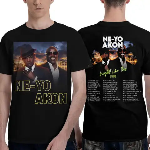 Ne Yo Akon 2026 T-Shirts for Men Night Like This Tour Humorous Pure Cotton Tees Round Collar Short Sleeve T Shirt Summer Tops