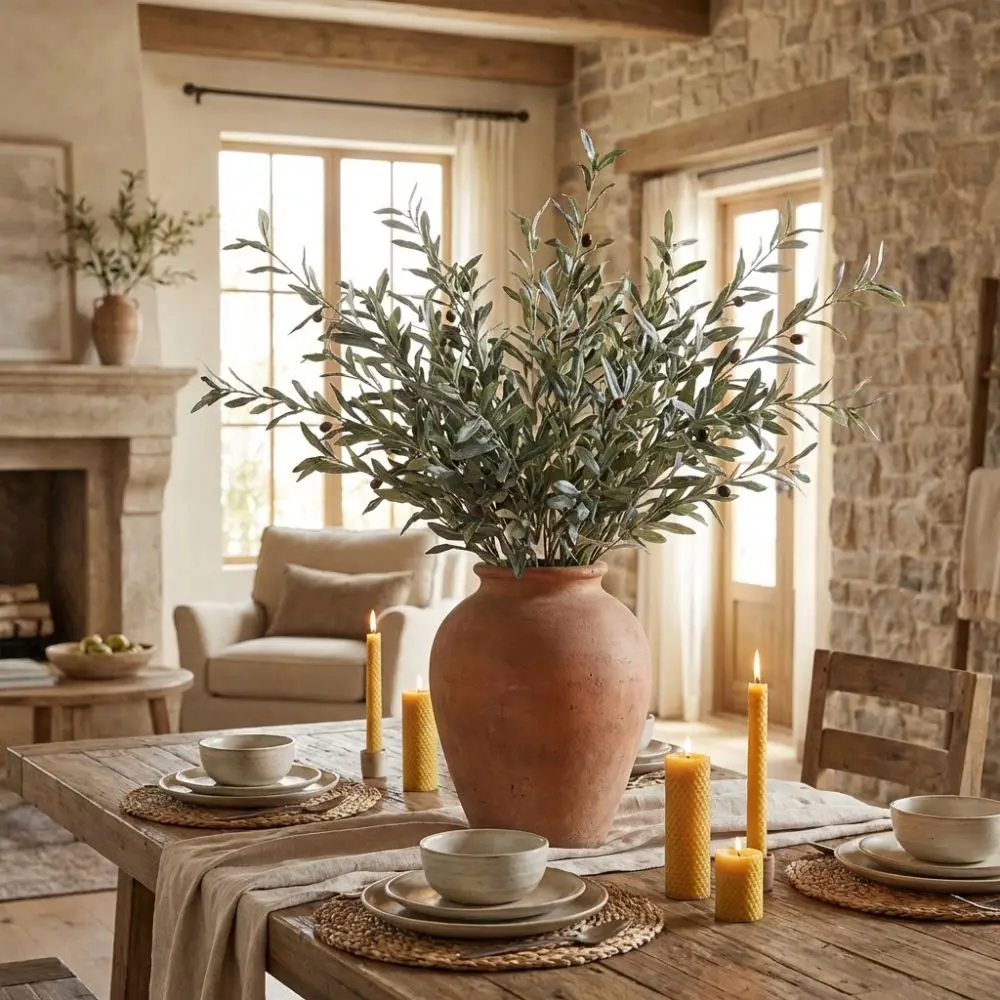 

Plastic Artificial Olive Branch Lifelike with Fruit Olive Fruit Branch Handmade Craft Fake Olive Tree Table Settings