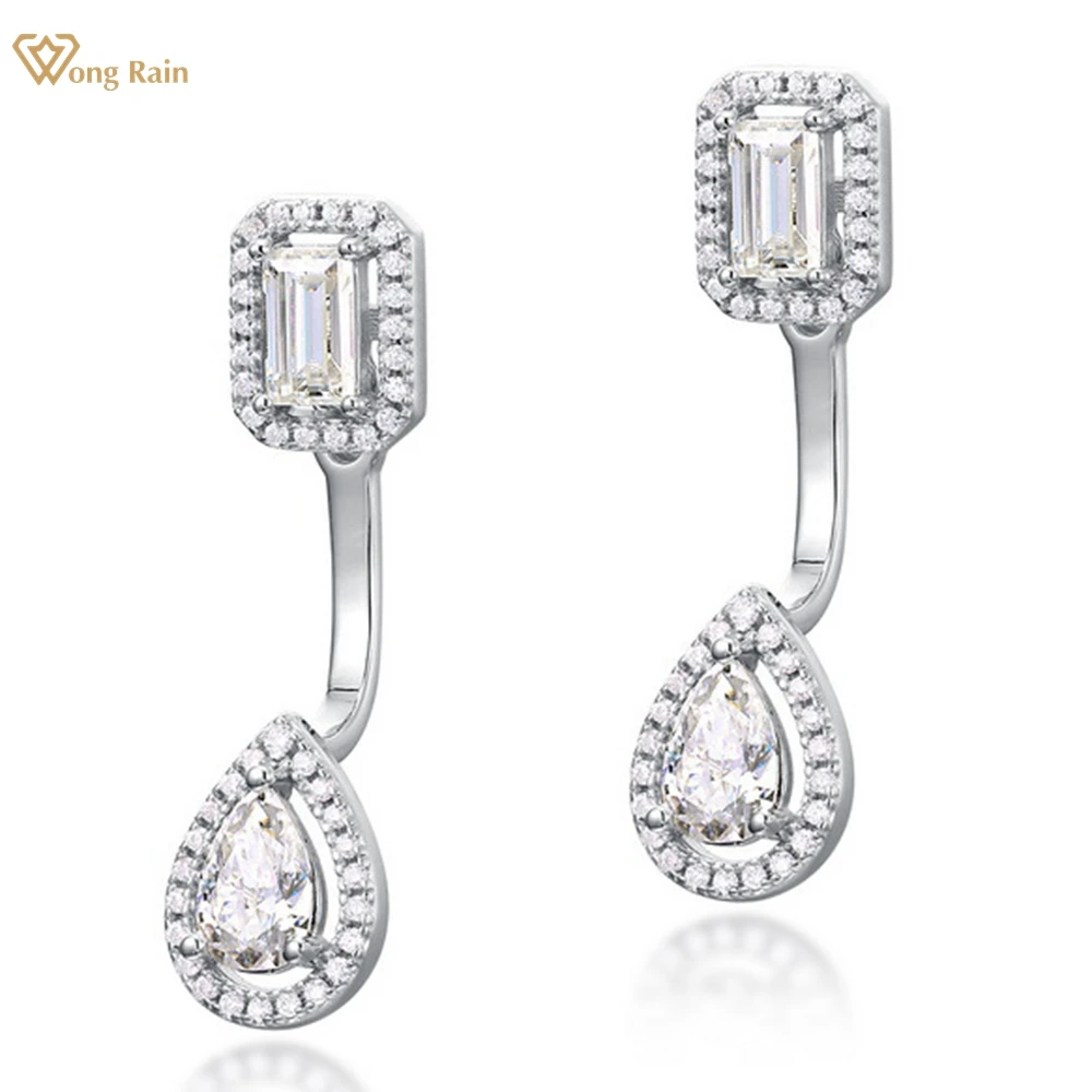 

Wong Rain 925 Sterling Silver VVS1 3EX Pear Emerald Cut Real Moissanite Diamond Dangle Earrings Stud Wedding Gift Jewelry GRA