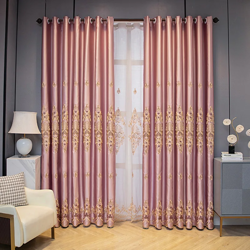 Luxury High Precision Blue Embroidered Curtains for Bedroom Living Room Windows European Home Decor Blackout Cloth Custom Tulle