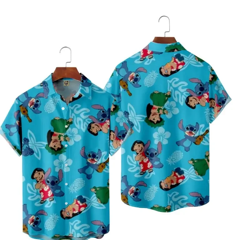 2024 Stitch Hawaiian Shirts Summer Short Sleeve Button Up Shirts Disney Hawaiian Shirts Vacation Shirts Casual Beach Shirts Tops