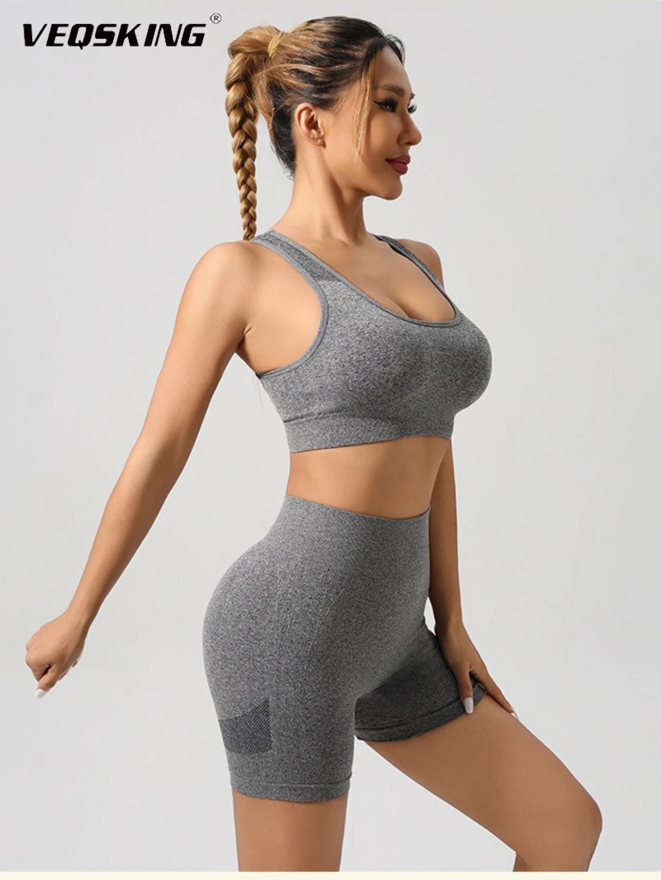 

VEQSKING Women's Yoga Suit 2-piece Set, Sports Vest+peach Hip Shorts, Quick Drying Breathable Slimming Fitness Yoga Exercise Set