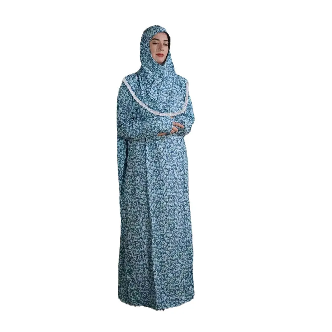 Conjunto de roupas islâmicas confortáveis mulheres muçulmanas tradicional chapéu de renda oração 2 peças jilbab abaya khimar moda vestido impresso terno