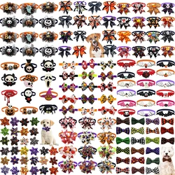 50pcs Halloween Dog Bows Horrible Skull Pumpkin Grooming Bow Ties Adjustable Collar Puppy Pets Bowties Festival Decoration