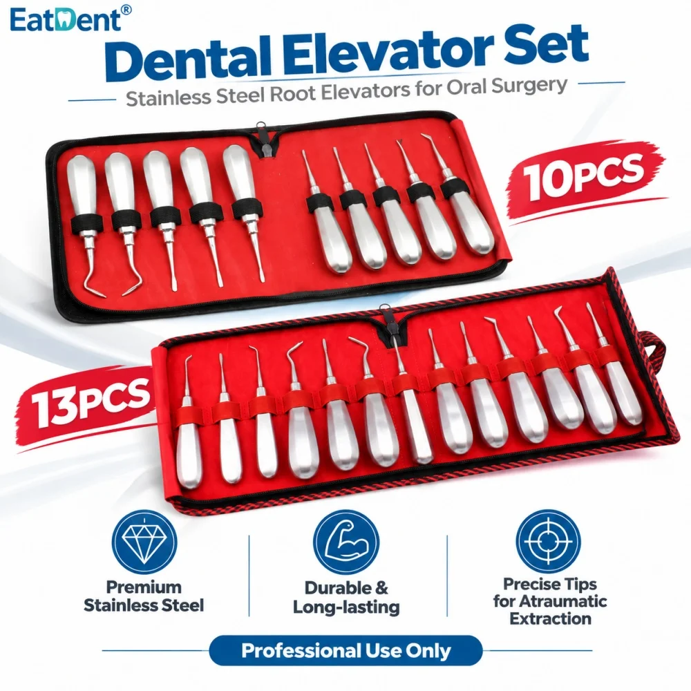 13/10PCS Dental Elevator Set Stainless Steel Curved Root Forceps Plier Hexagon Handle Extraction Kit Dentist Surgica Instruments