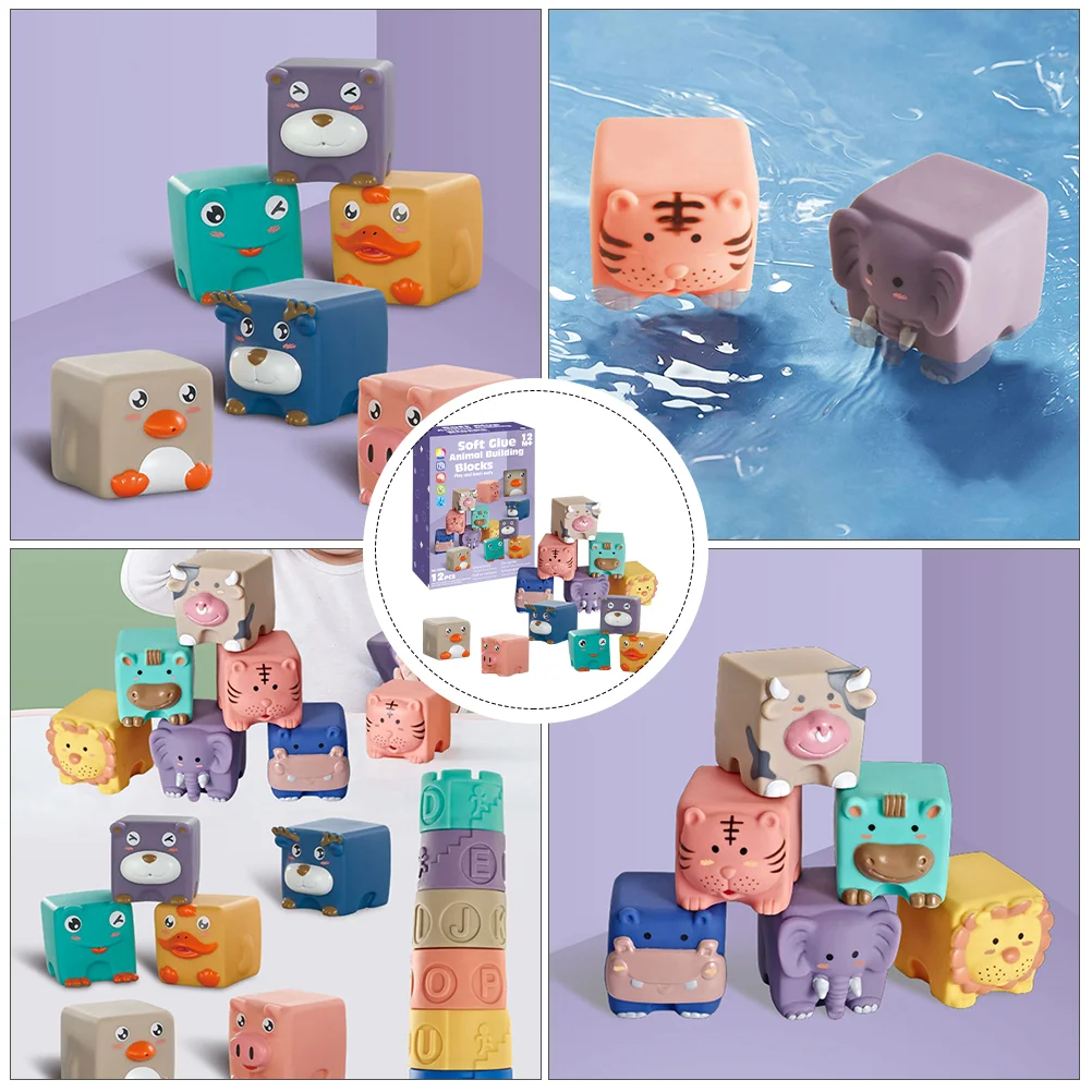 

12 Pcs Bath Water Toys Children's Early Education Plaything Blocks Cartoon Educational Soft Rubber Puzzle