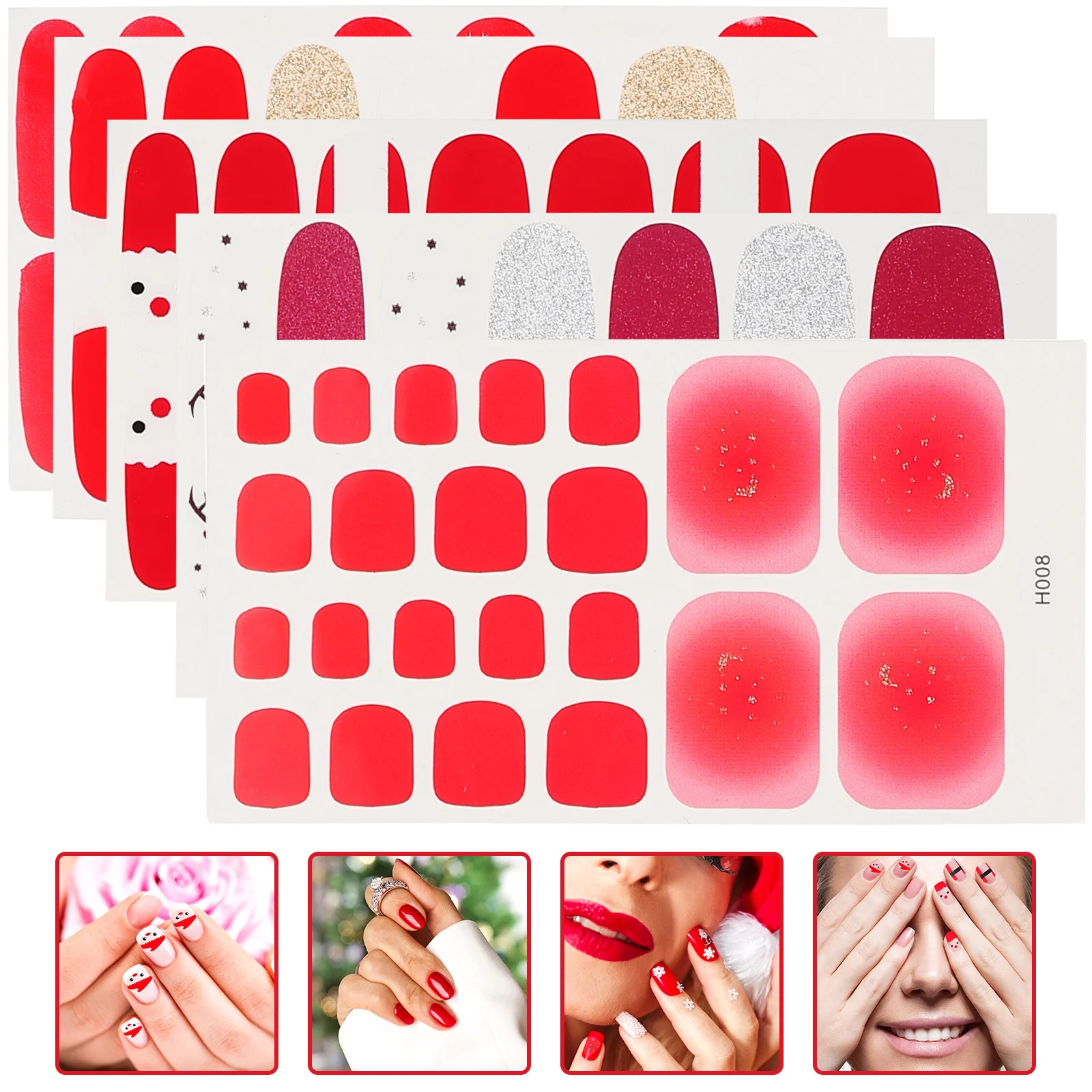 

5 Sheets Christmas Nail Stickers False Nails Fashion Patterns Durable Material Easy Apply Natural Look DIY Home Salon