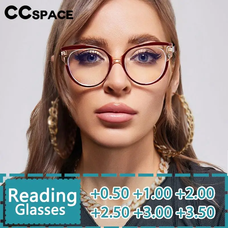 R57614 New Cat Eye Optical Reading Glasses Women Comfortable Spring Hinge Presbyopia Eyeglasses +50+100+150+200+250+300+350