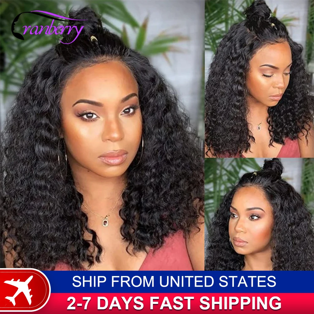 Human Hair Lace Wigs Deep Curly Wave 13x4 Lace Front Short Curly Bob Wig Cranberry Hair HD Transparent 4x4 Lace Closure Wig