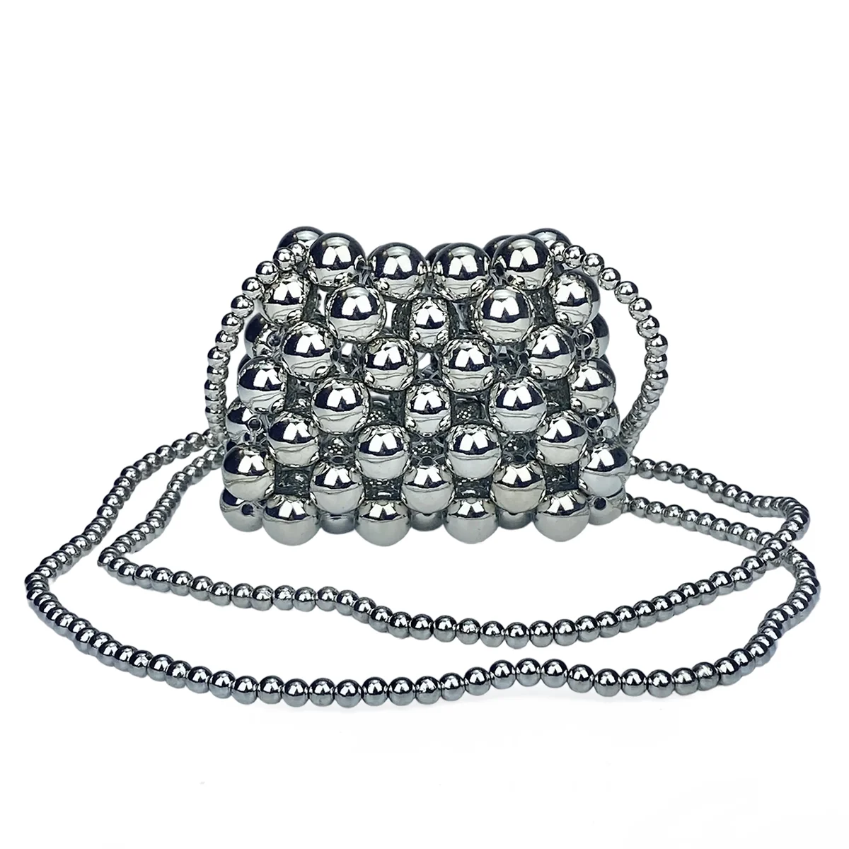 

2025 new ins silver hand woven bead mini portable lipstick bag, fashionable and versatile crossbody bag