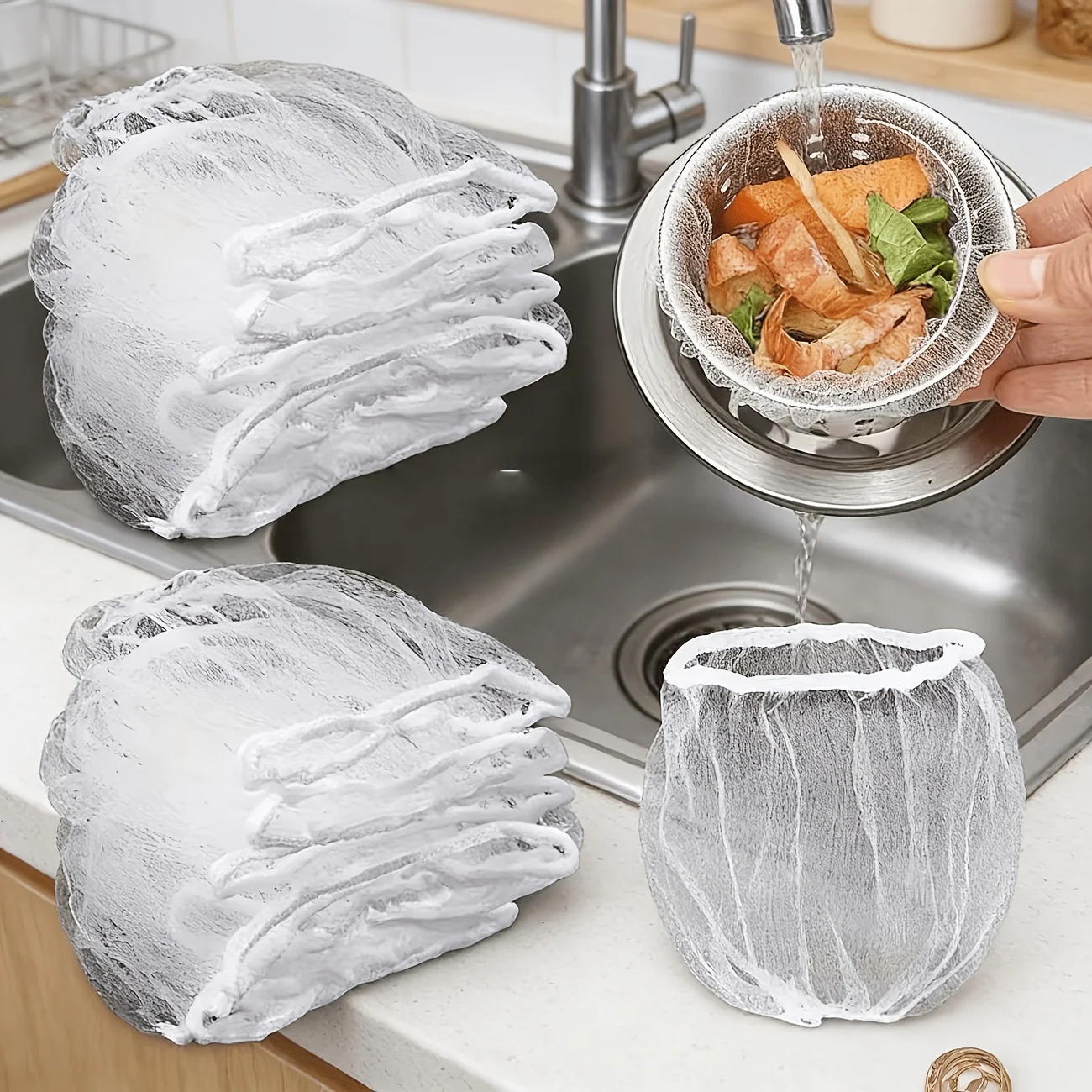 

200/400Pcs Disposable Drain Covers, Kitchen Mesh Sink Strainer Bags, Anti-Clog Drain Catchers for Food Scraps, Hair