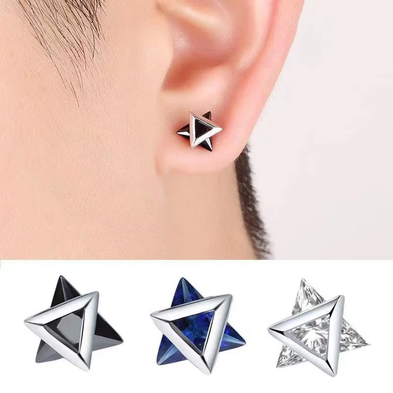 Triangle Earrings Men's Trendy Personalized Single Earrings Unisex Fashion Zircon Stone Exquisite Luxury Trend Piercing Jewelry