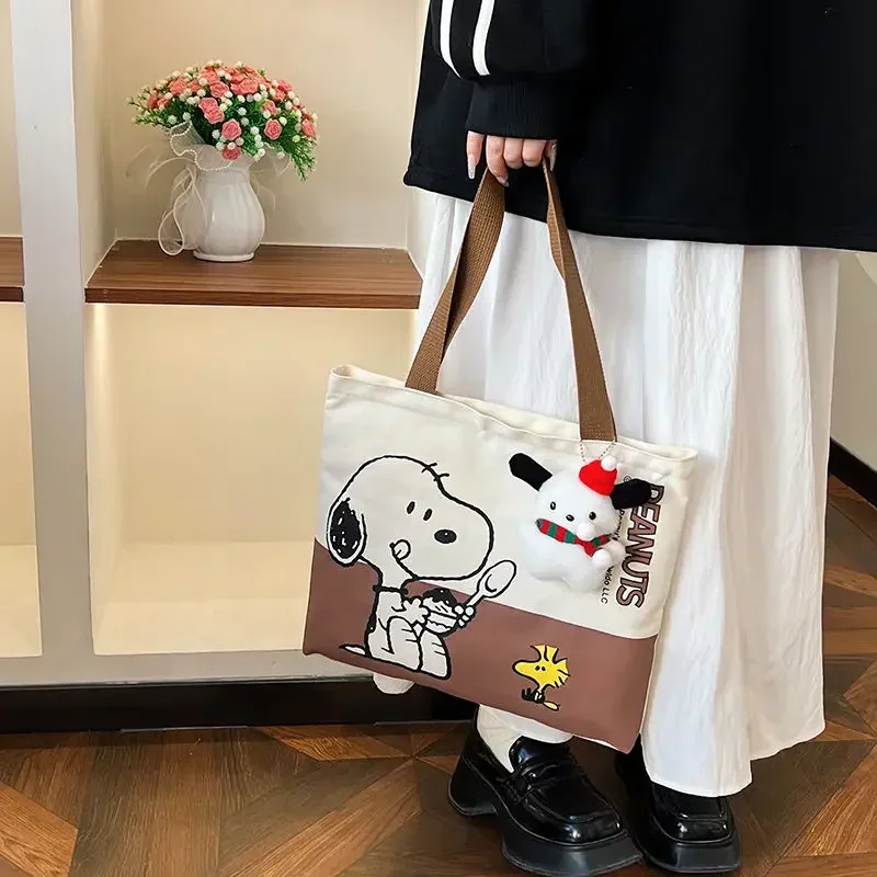 

Snoopy Canvas Shoulder Bag Girl's Class Storage Bag Large Capacity Handbag tote