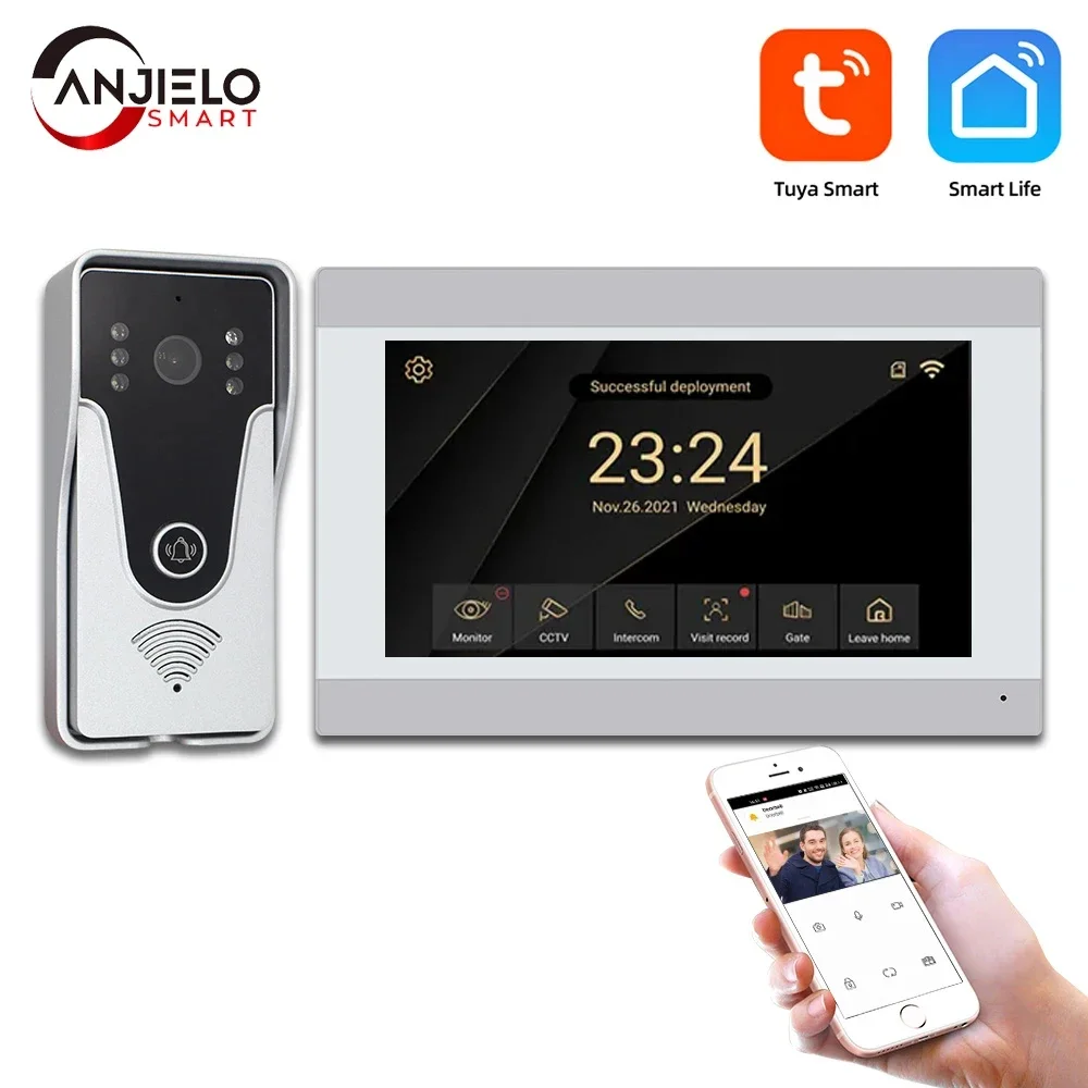 1080P Wifi  Smart Door Bell with 7 Inch Touch Screen for Villa Apartment, Tuya Intercom Kit with Mobile Unlock  Motion Detection