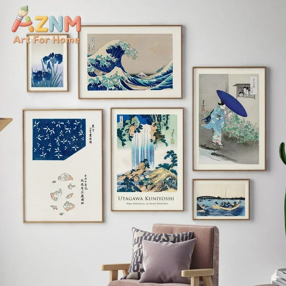 Unframed Canvas Wall Art Japanese Ukiyo‑e Print, Vintage Hokusai Great Wave Poster for Gallery Wall Living Room Home Decor