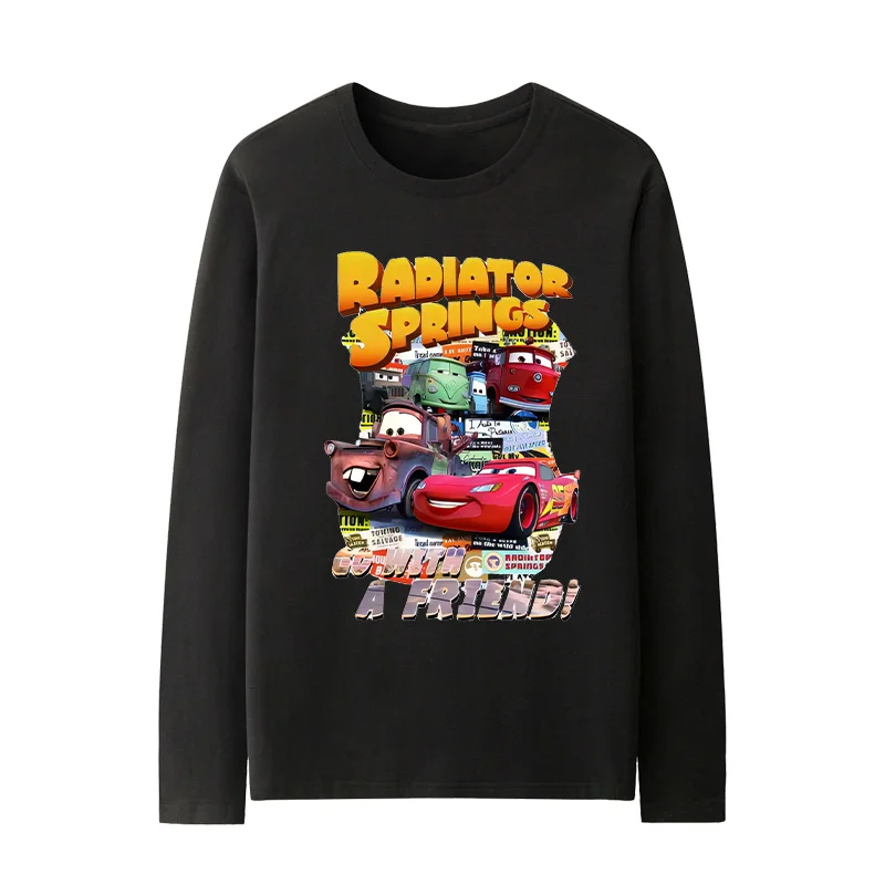 T-Shirt For Men's Long Sleeve Hoodie Fall Lightning Mcqueen Car Car Co-Branded Cotton Anime Peripheral Clothes For Children Tops