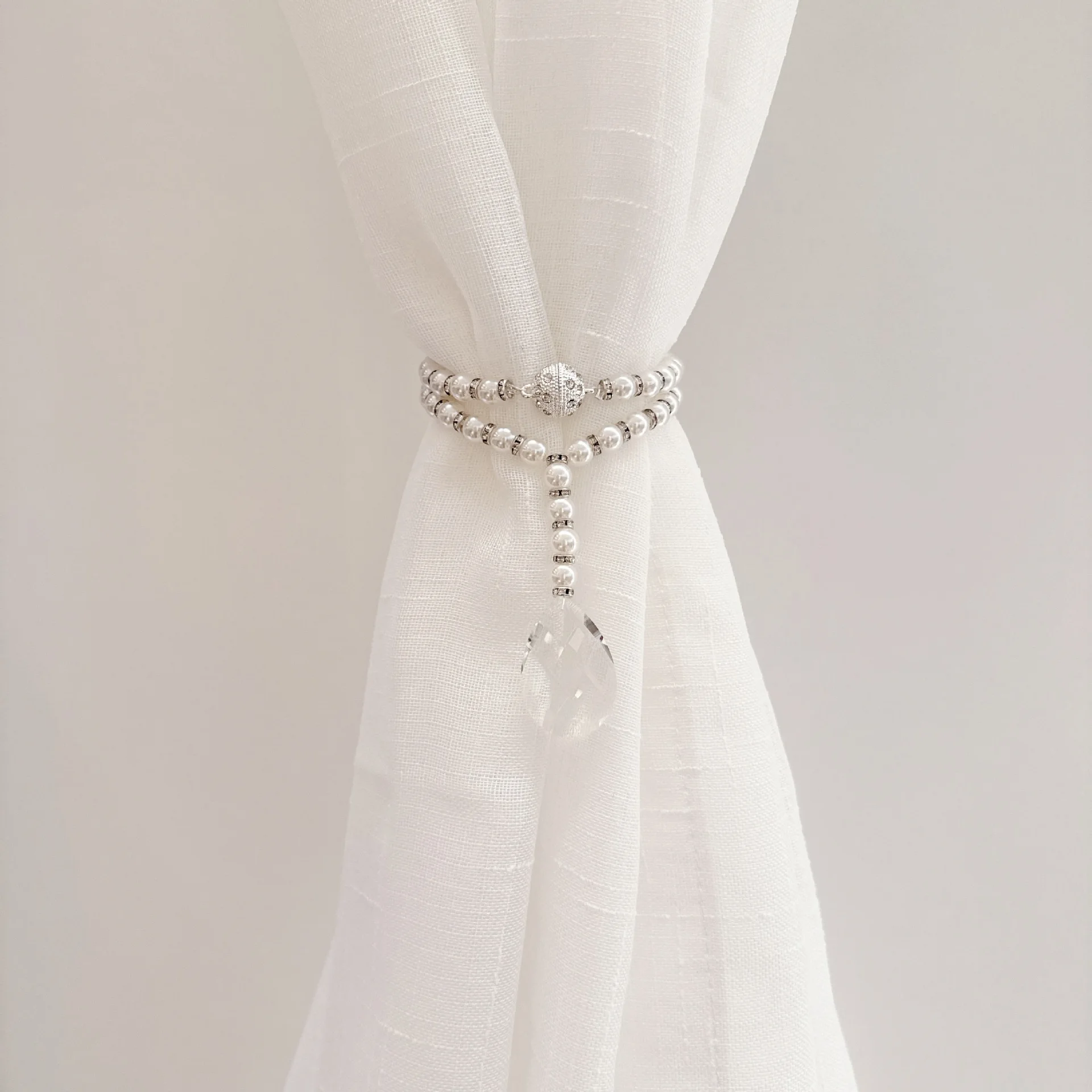 Luxury Pearl /Crystal Beaded Magnetic Curtain Tieback Holdback Curtain Clips Buckle Holder Blingbling Holdbacks for Drapes Gift