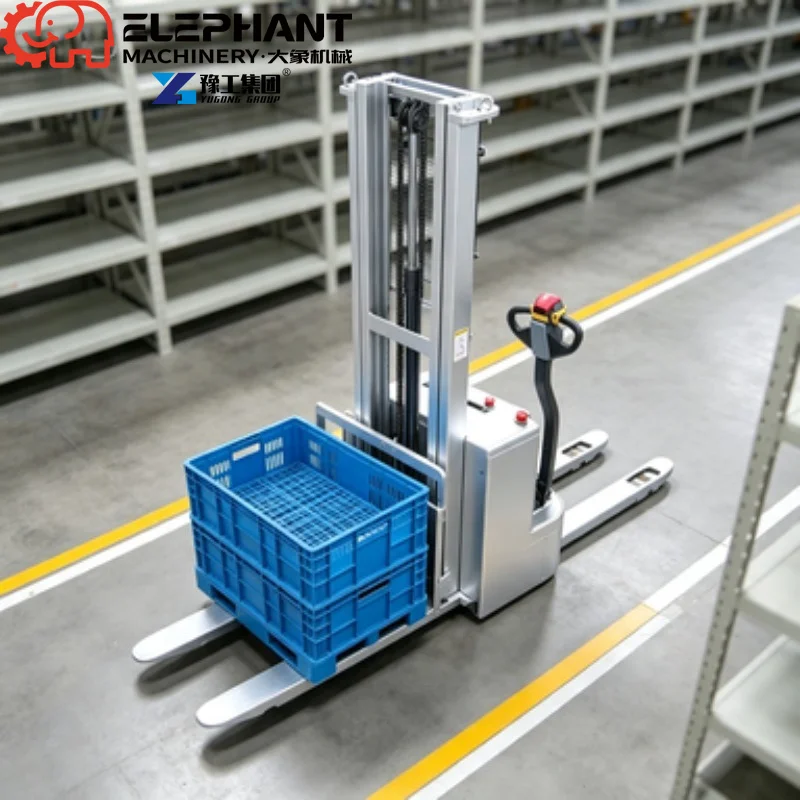 Narrow Aisle Electric Stacker With Double Lift Function,1000-2000KG High Load Capacity Lead-Acid Battery For Warehouse Logistics