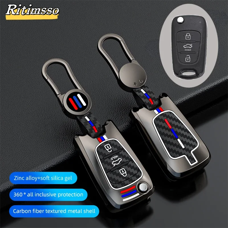 Fashion Metal Car Folding Key Case Cover Fob For Hyundai I20 I30 Elantra Azera Veracruz Veloster Kia Rio K7 K5 Sportage Sorento 