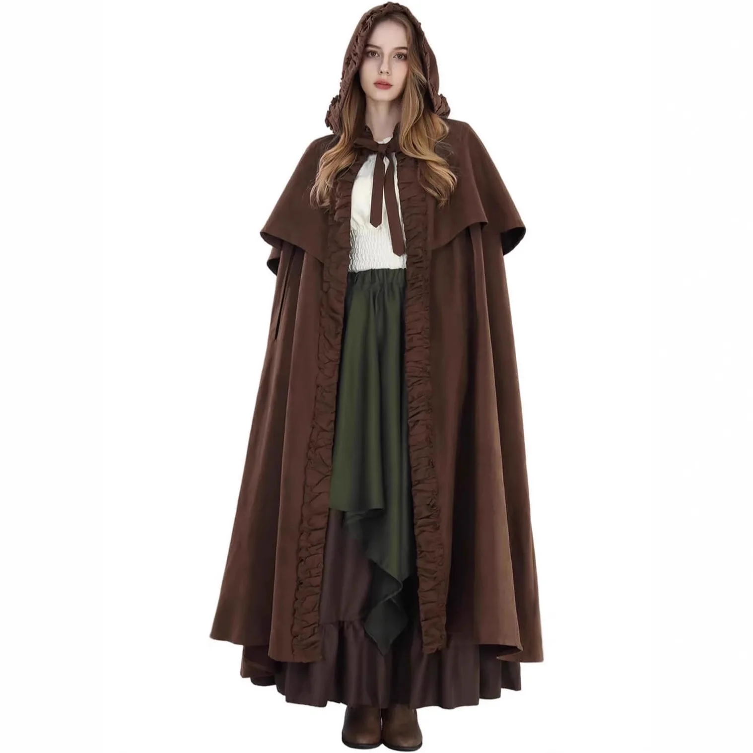 Medieval Hooded Cloak Linen Renaissance Cape With Hood - Halloween Hobbit Cosplay Witch Wizard