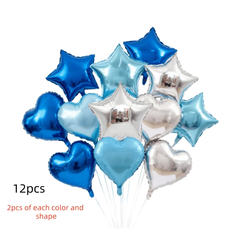 6/12/18 Stück 10 Zoll Blaue Silberne Stern- und Herzförmige Folienballons Geburtstag Hochzeit Babyparty Jubiläum Partydekoration Zubehör – Detail 8
