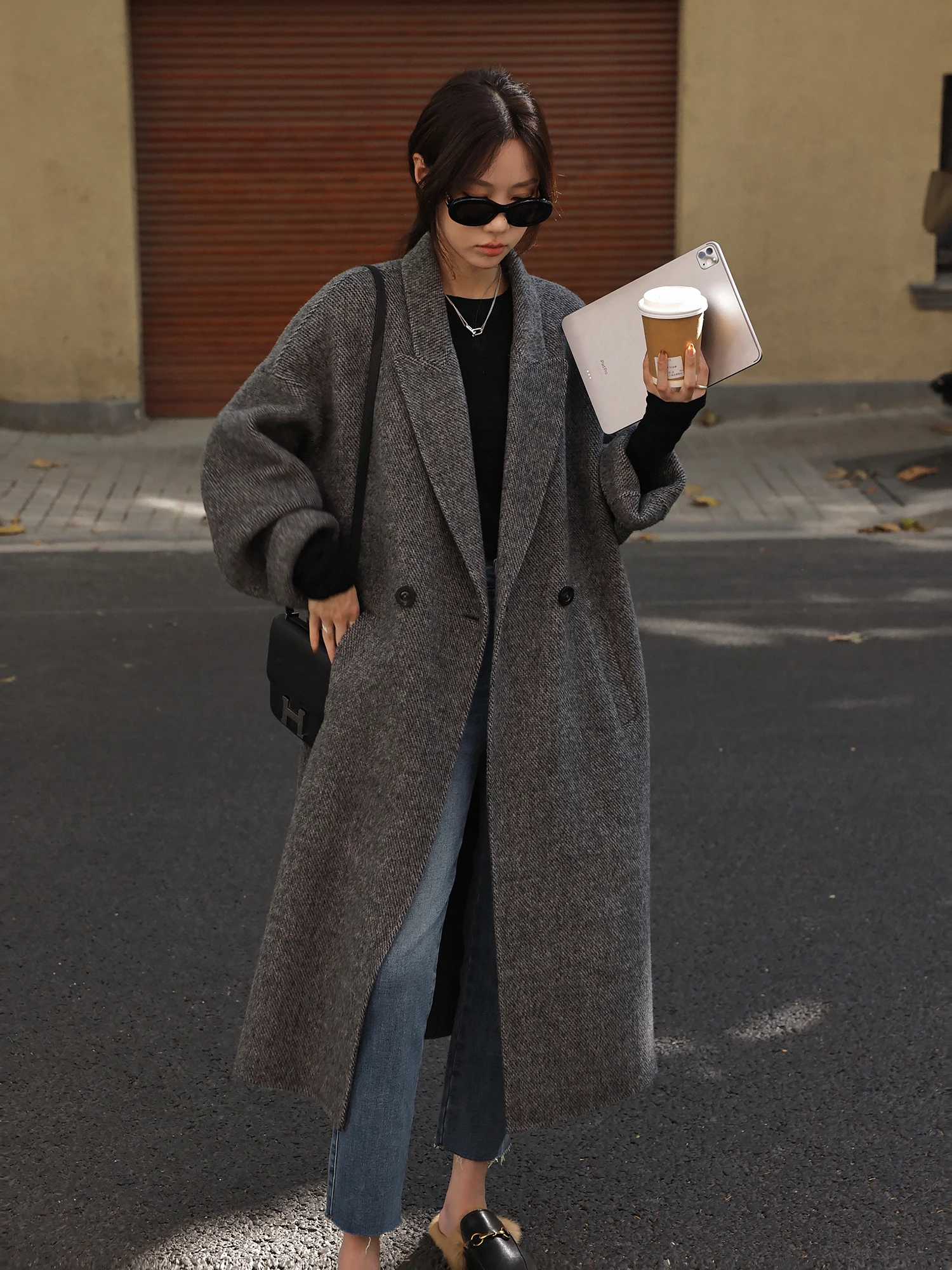 

Двустороннее шерстяное пальто, женское длинное зимнее пальто, высококачественная шерсть альпаки D, модный дизайн Ele Design