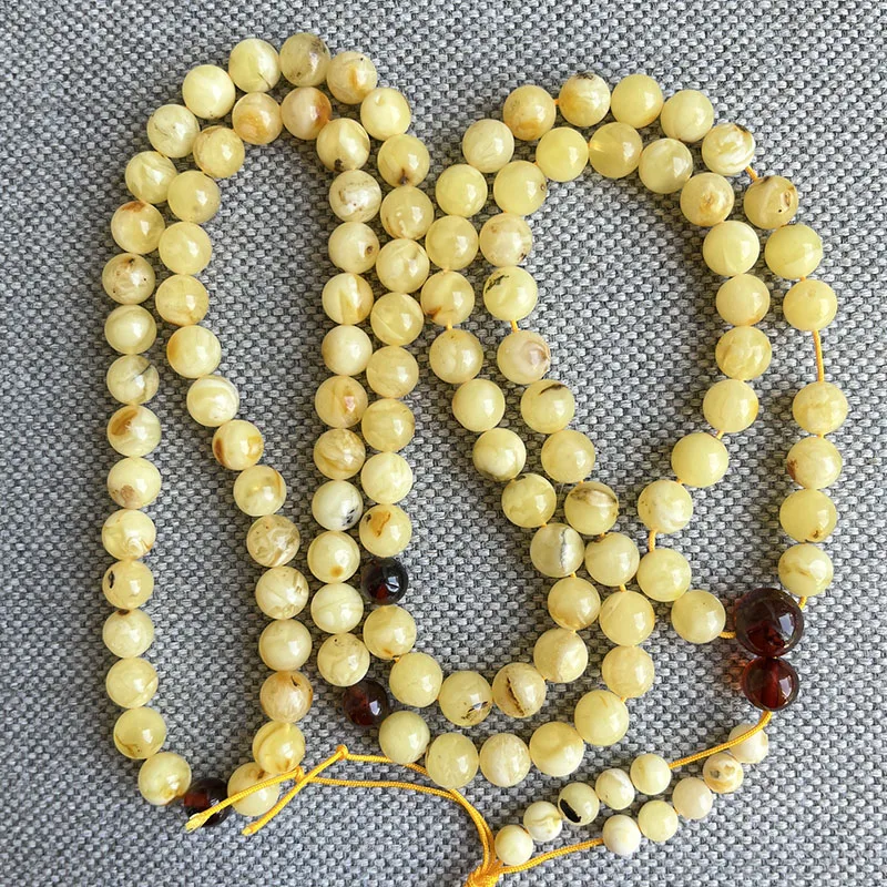 Yoowei 6mm-9mm Natural Amber Bracelet Genuine 108 Plant Beads Mala Meditation Buddhist Necklace New Scenery Ambar Jewelry Gift