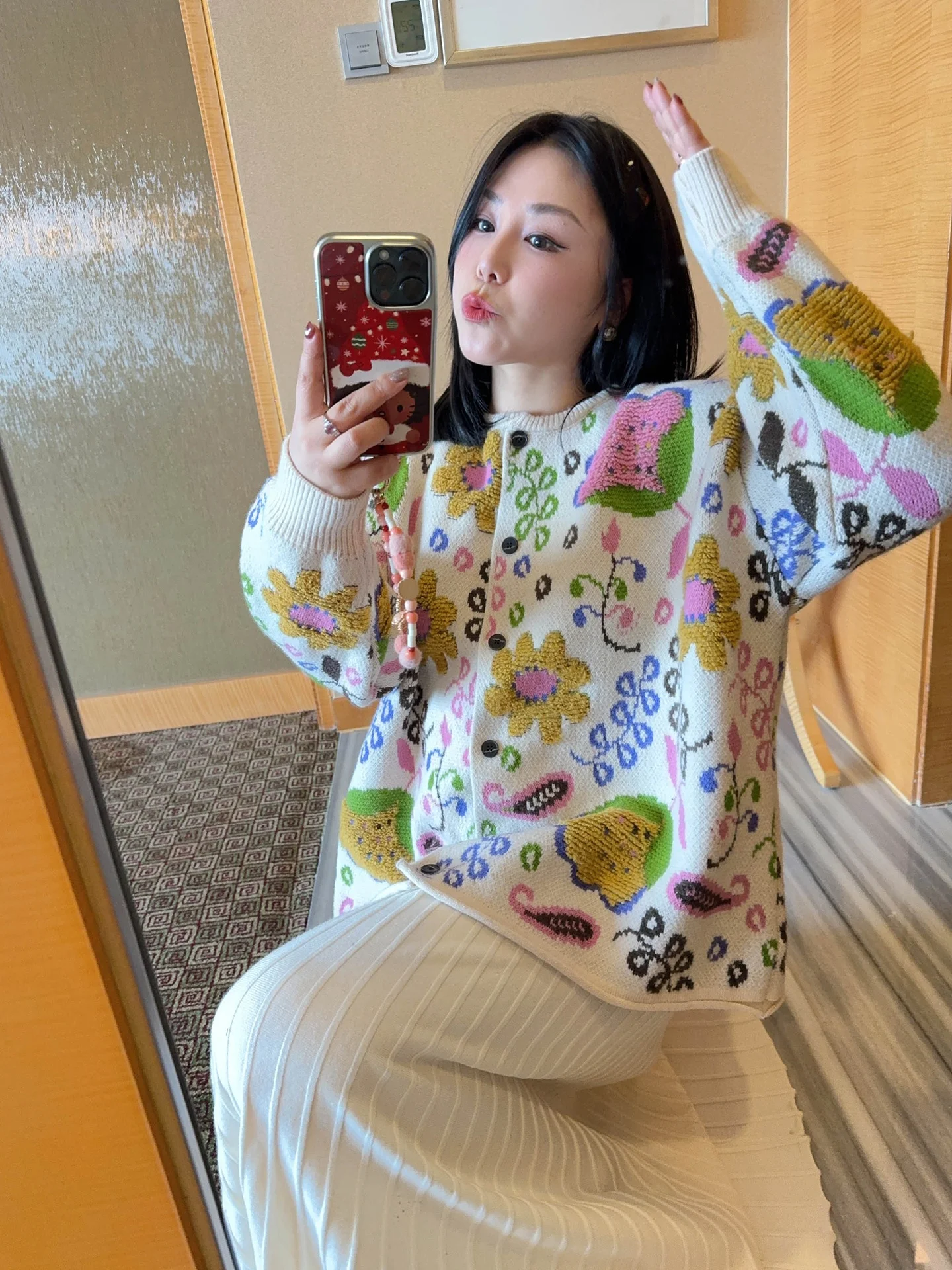 

VOGANA Double-Sided Towel Embroidery Knitted Warm Sweater Cardigan Large Size Women's Faion Holiday Retro Floral Design