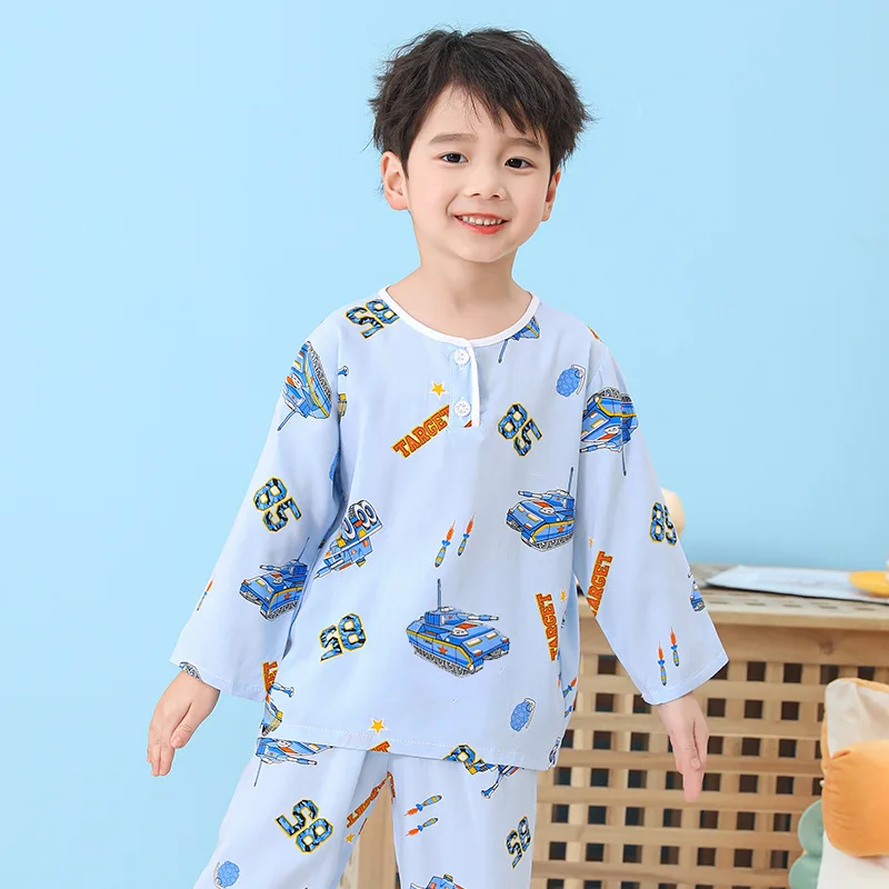 Kids Summer Cotton Sleepwear 1-11T Baby Boys Girls Homewear Children Lightweight Conformtable Pyjamas Cartton Clothes Pullover