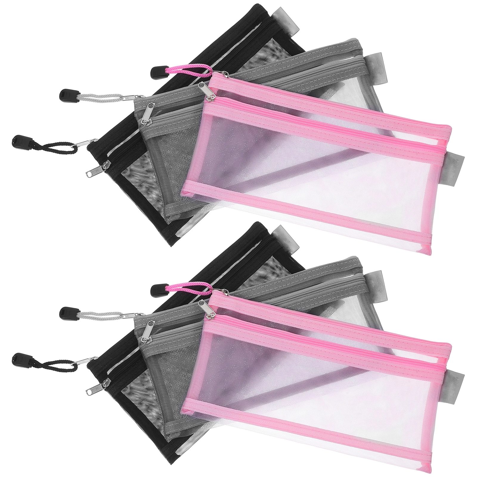 

6pcs Double Layer Transparent Zipper Pouch Nylon Mesh Pencil Case For Stationery Makeup Storage Compact Clear Organizer Bag