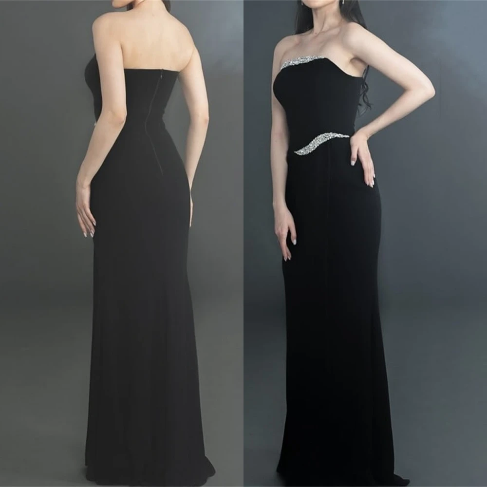 Customized Graceful Jersey Mermaid Evening Dress Classic Strapless Prom Dresses Temperament Crystal Special Occasion Gowns
