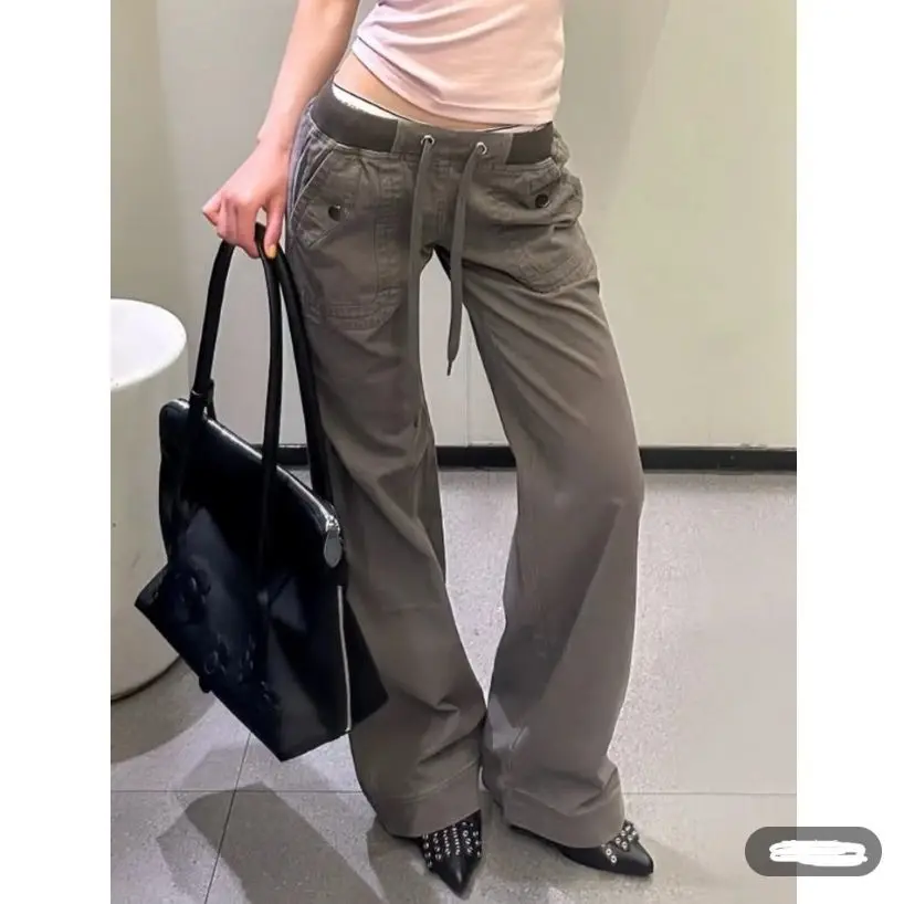 American Retro Strap Low-rise Jeans Women's Summer Babes Design Sense Niche Loose Straight Floor Mopping Overalls