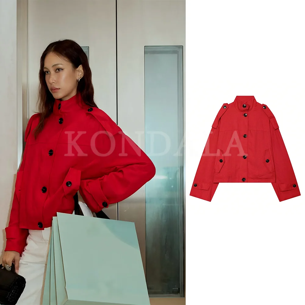KONDALA 2026 Fall Winter Women Elegant Jackets Fashion Casual Going Out Vacation Streetwear Ladies Red Jackets
