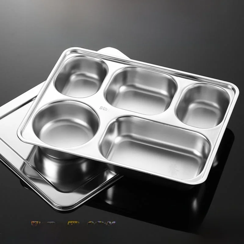 

Adult Food ade 304 Stainl Steel Meal Plate with Cover Rectangular Home Lunch Box Four Five ids Dinnerware Set for Adults