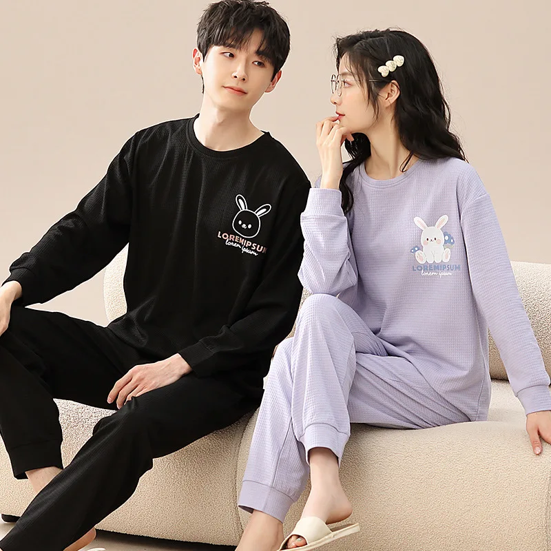 Plus Size Pajamas Set for Couple Autumn Long-sleeved Pants Sleepwear Spring Men Women Loungewear Cotton Nightwear New 2023