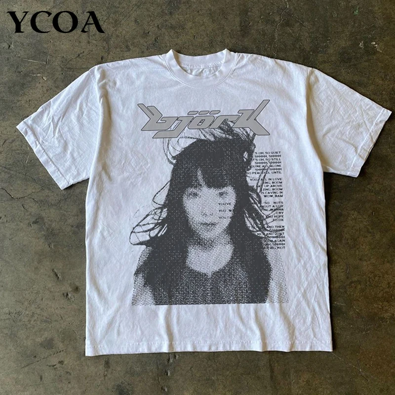 Camiseta feminina bjork t y2k topos verão algodão harajuku gráfico manga curta moda coreana estética y2k streetwear roupas