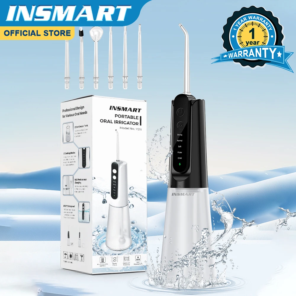 INSMART Water Flosser Dental Portable Oral Irrigator Water Flosser Teeth Whitening Waterproof Water Floss 270ML Teeth Cleaner