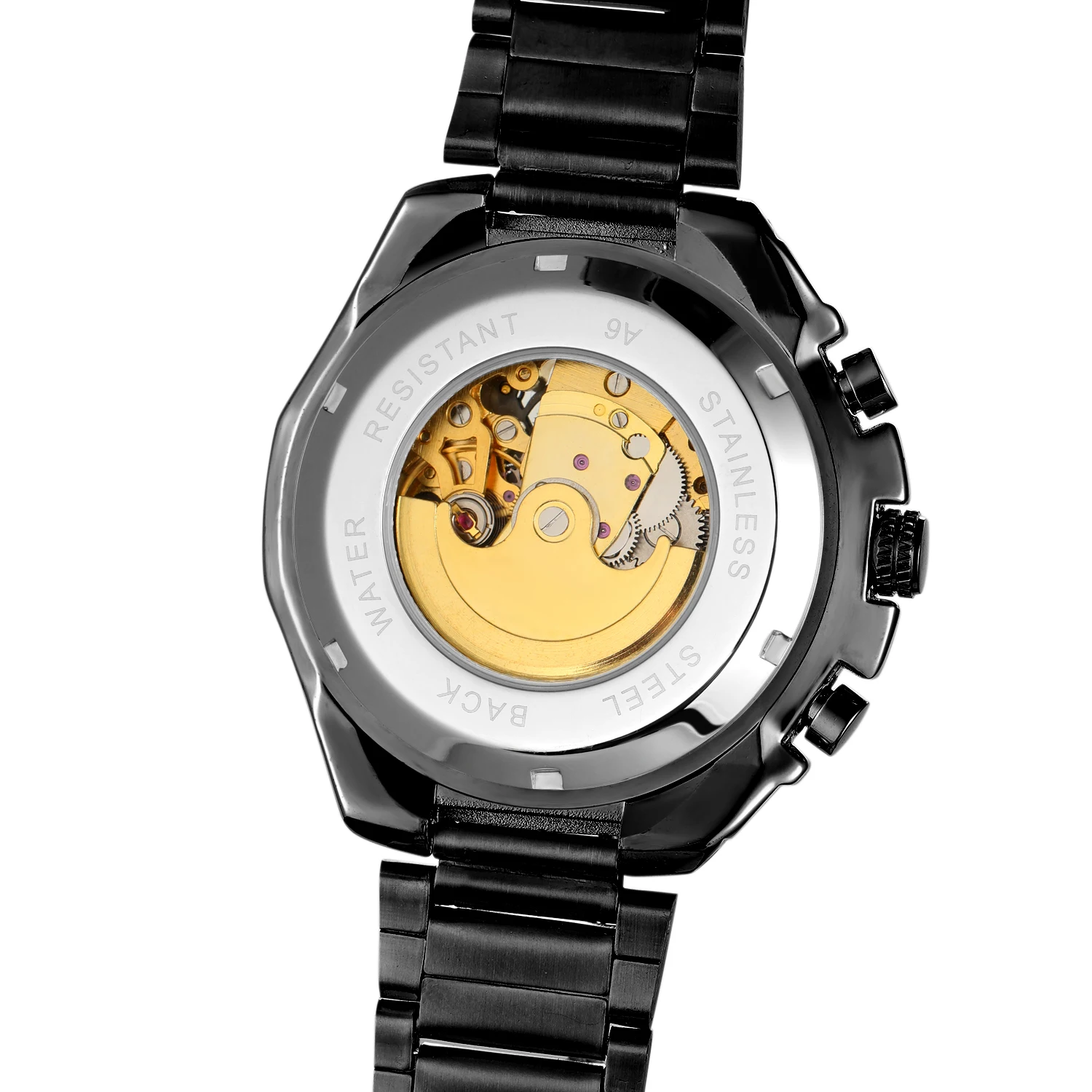 T-WINNER 新しいスポーツ発光メンズ自動スケルトン機械式時計ブルーガラス中空ダイヤルステンレス鋼男性腕時計