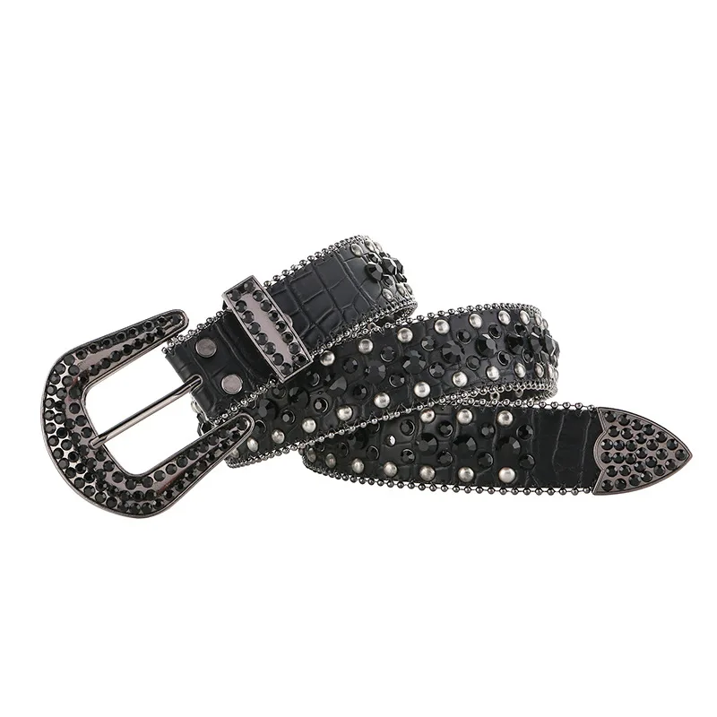 

Western Full Rhinestone Rivet Design PU Leather Belt Fashion Jeans Causal Pants Belt for Ladies