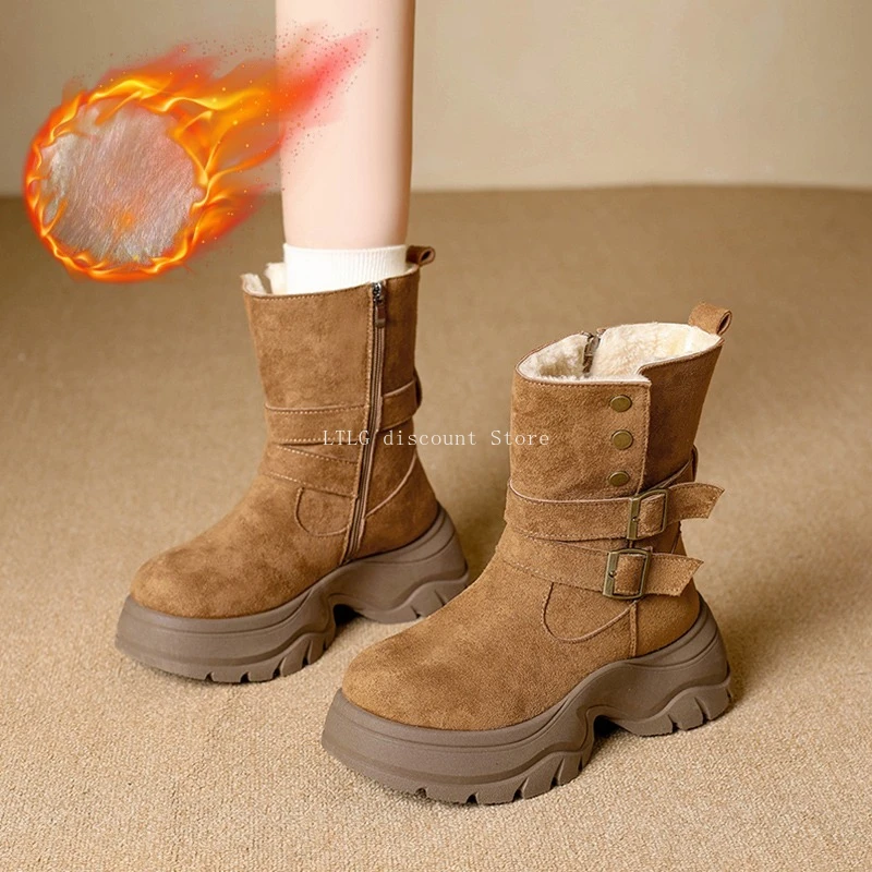 

New Snow Boots with Plush Insulation and Cold Resistance for Women Outdoors Lightweight and Thick Sole for Height Increase