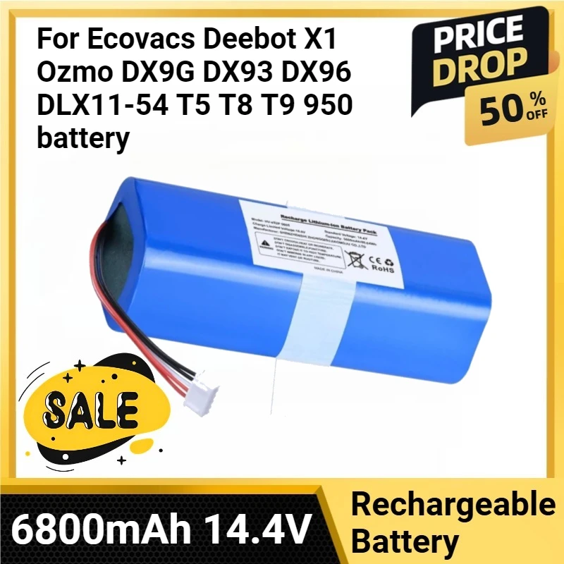 

Robot Vacuum Cleaner Sweeper 6800mAh 14.4V Replacement Batteries For Ecovacs Deebot X1 Ozmo DX9G DX93 DX96 DLX11-54 T5 T8 T9 950
