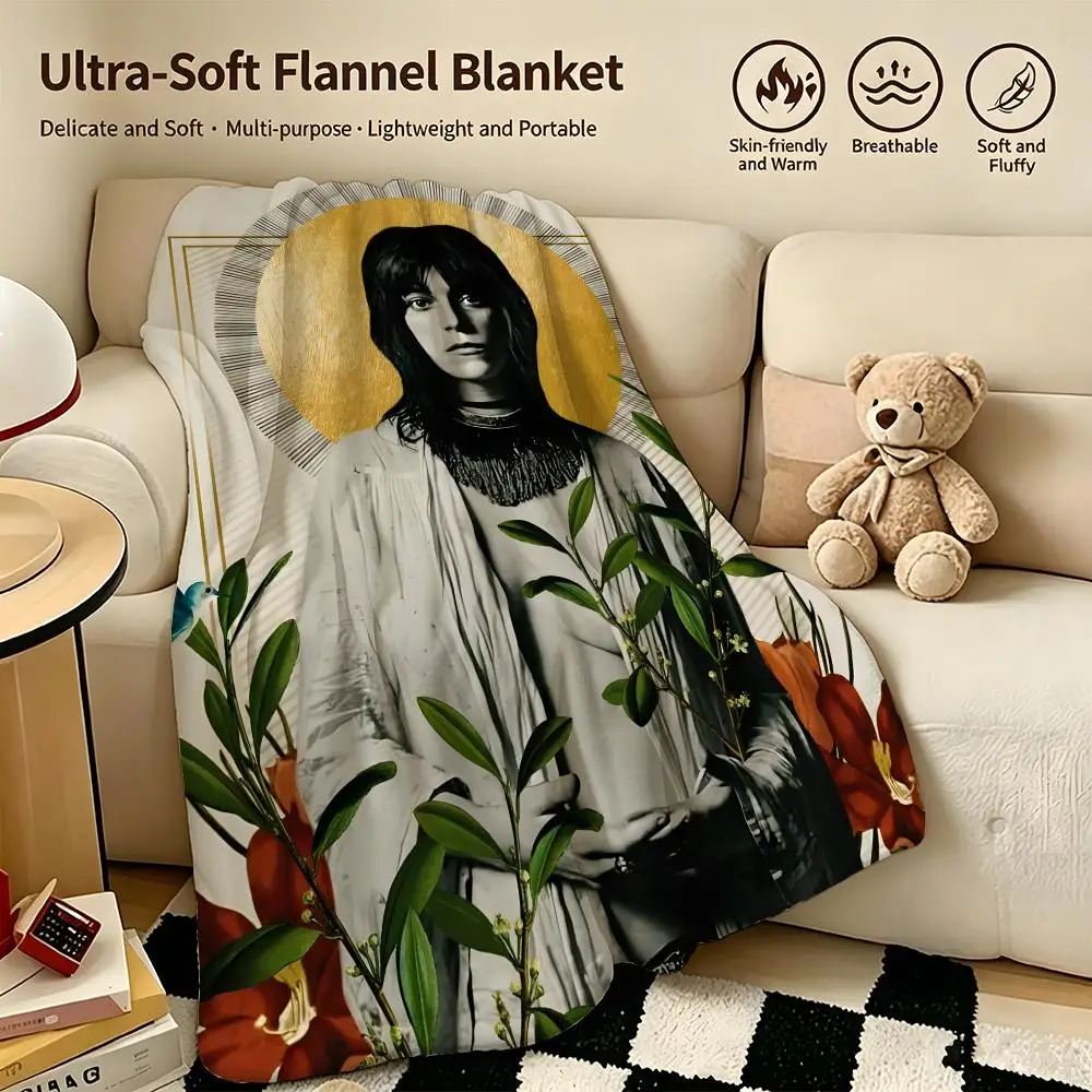 singer P-Patti Smith-h Throw Warm Soft Flannel Blanket, Multi-use for Sofa Bed Camping Travel Nap